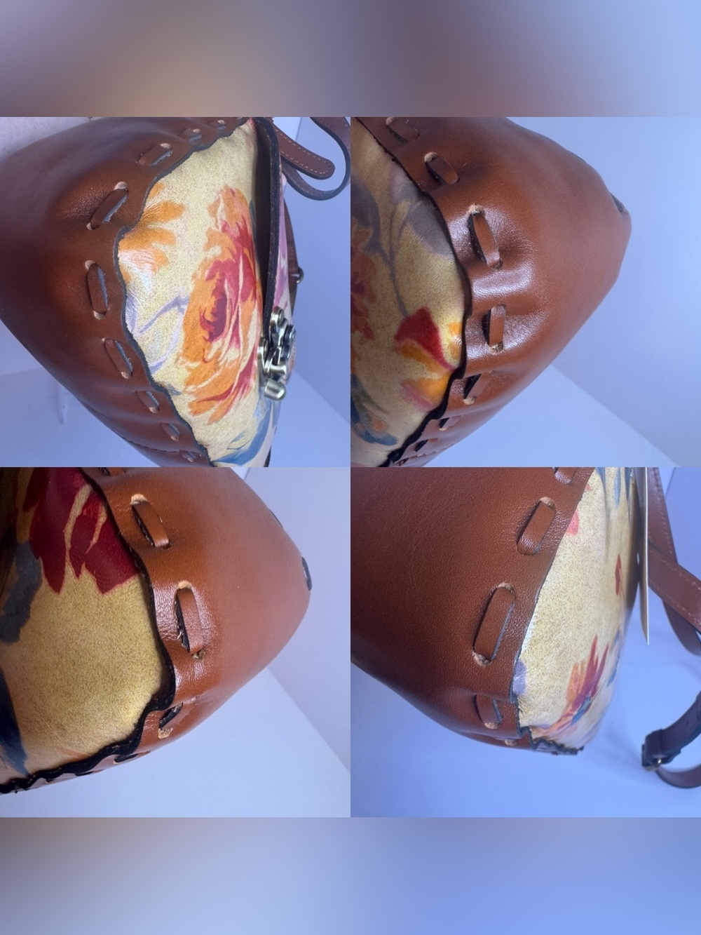 #397 Patricia Nash Lucia Leather Aegean Blooms Floral Multi Crossbody Bag - Picture 17 of 17